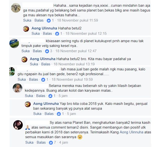 Komentar netizen untuk outlet ban