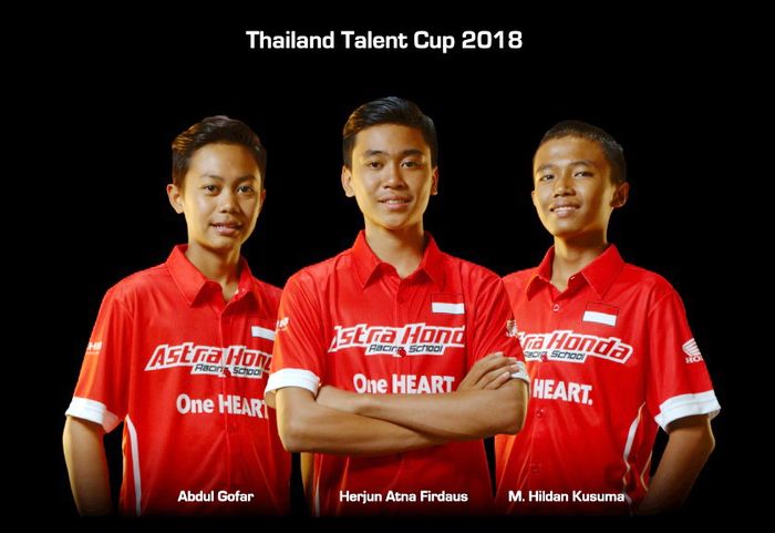 Inilah 3 siswa sekolah balap AHRS: Abdul Gofar, Herjun Atna Firdaus, dan Muhammad Hildan Kusuma tahun 2018 balapan di Thailand Talent Cup