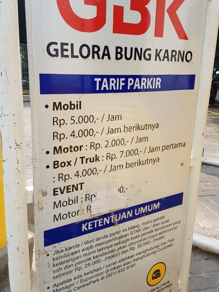 Tarif parkir motor di GBK dalam IMOS 2018