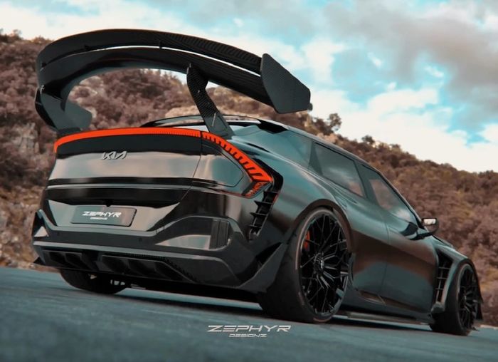 Digital modifikasi KIA EV6 tampil sangar dengan sayap besar berbahan serat karbon