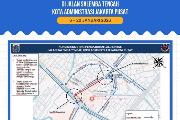 Pengumuman uji coba sistem satu arah di Jalan Salemba Tengah, Jakarta Pusat mulai 6-20 Januari 2026